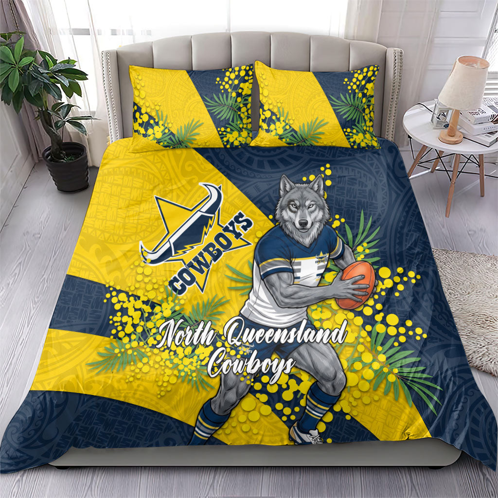 North Queensland Cowboys Bedding Set Golden Wattle Floral Polynesian - Australian Flower - Rugby Mascot