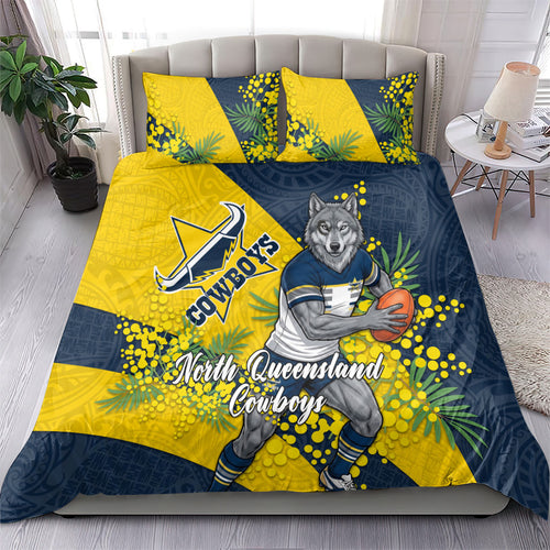 North Queensland Cowboys Bedding Set Golden Wattle Floral Polynesian - Australian Flower - Rugby Mascot