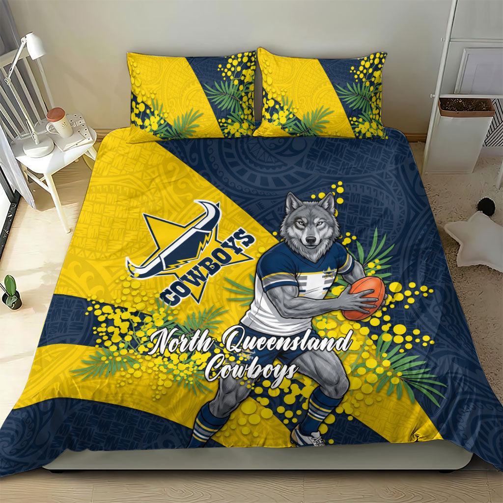North Queensland Cowboys Bedding Set Golden Wattle Floral Polynesian - Australian Flower - Rugby Mascot