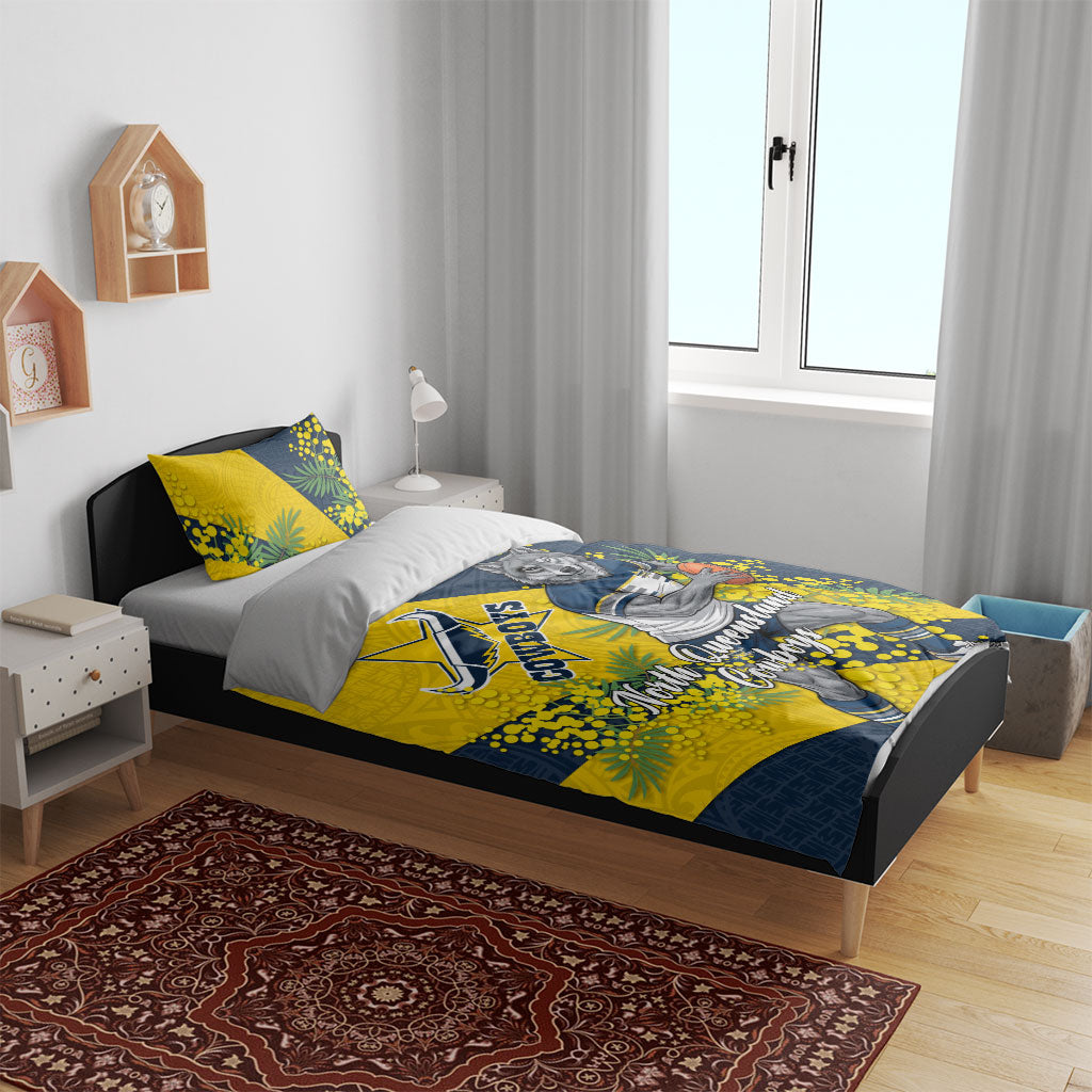 North Queensland Cowboys Bedding Set Golden Wattle Floral Polynesian - Australian Flower - Rugby Mascot
