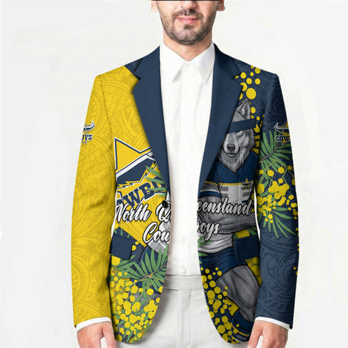 North Queensland Cowboys Blazer Golden Wattle Floral Polynesian - Australian Flower - Rugby Mascot
