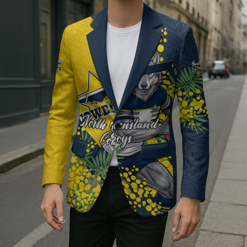 North Queensland Cowboys Blazer Golden Wattle Floral Polynesian - Australian Flower - Rugby Mascot