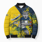 North Queensland Cowboys Bomber Puffer Jacket Golden Wattle Floral Polynesian - Australian Flower - Rugby Mascot
