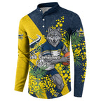 North Queensland Cowboys Button Sweatshirt Golden Wattle Floral Polynesian - Australian Flower - Rugby Mascot