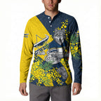 North Queensland Cowboys Button Sweatshirt Golden Wattle Floral Polynesian - Australian Flower - Rugby Mascot