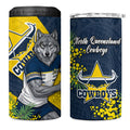 North Queensland Cowboys 4 in 1 Can Cooler Tumbler Golden Wattle Floral Polynesian - Australian Flower - Rugby Mascot