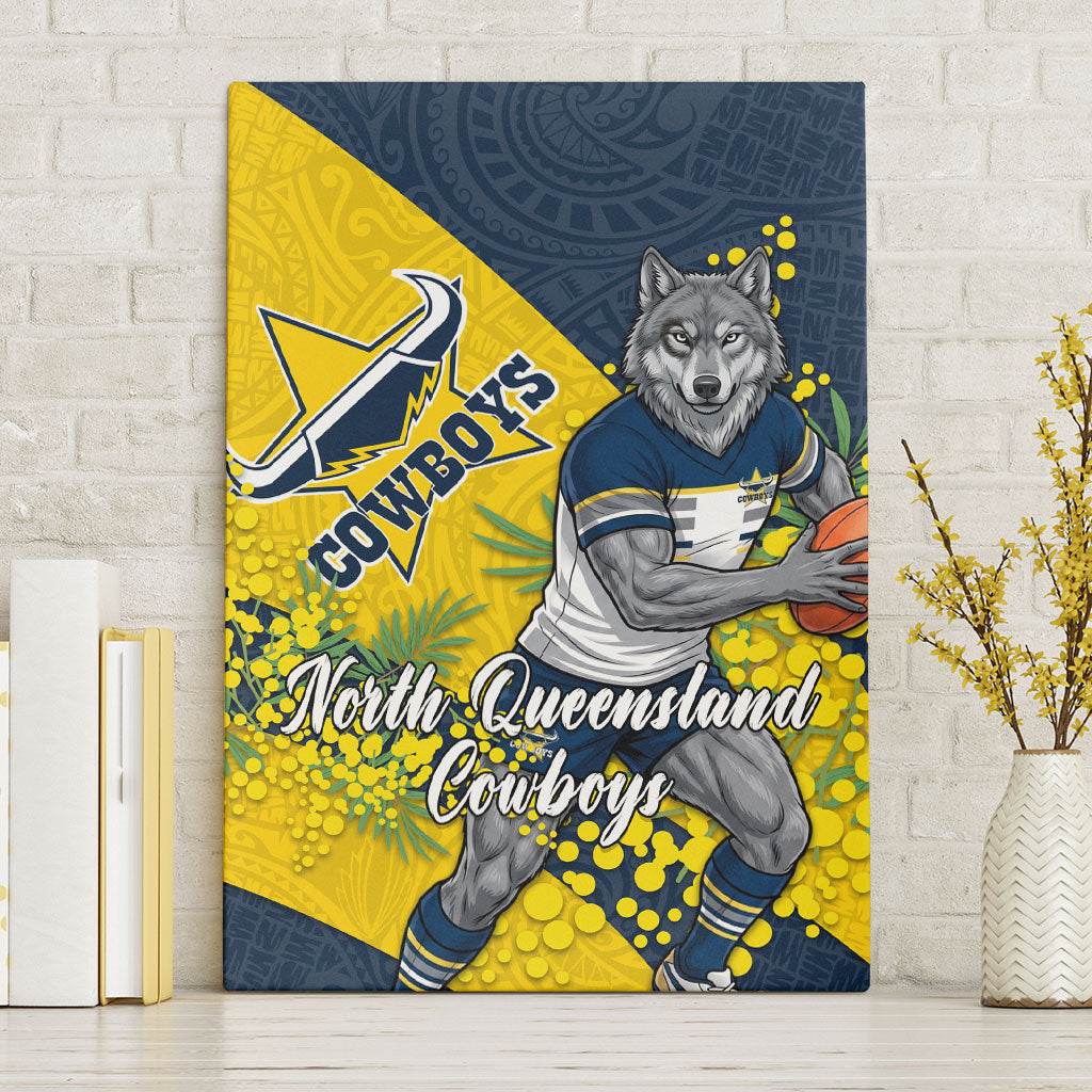 North Queensland Cowboys Canvas Wall Art Golden Wattle Floral Polynesian - Australian Flower - Rugby Mascot
