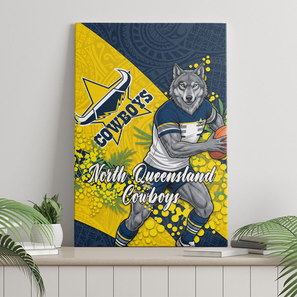 North Queensland Cowboys Canvas Wall Art Golden Wattle Floral Polynesian - Australian Flower - Rugby Mascot