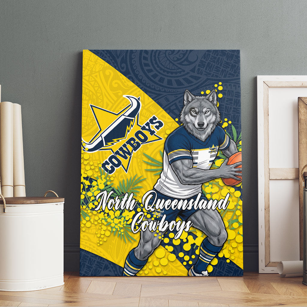 North Queensland Cowboys Canvas Wall Art Golden Wattle Floral Polynesian - Australian Flower - Rugby Mascot