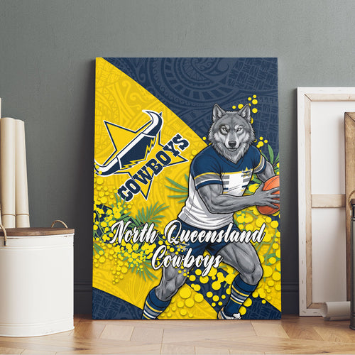 North Queensland Cowboys Canvas Wall Art Golden Wattle Floral Polynesian - Australian Flower - Rugby Mascot