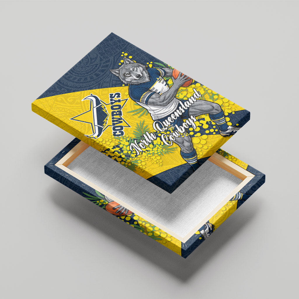 North Queensland Cowboys Canvas Wall Art Golden Wattle Floral Polynesian - Australian Flower - Rugby Mascot