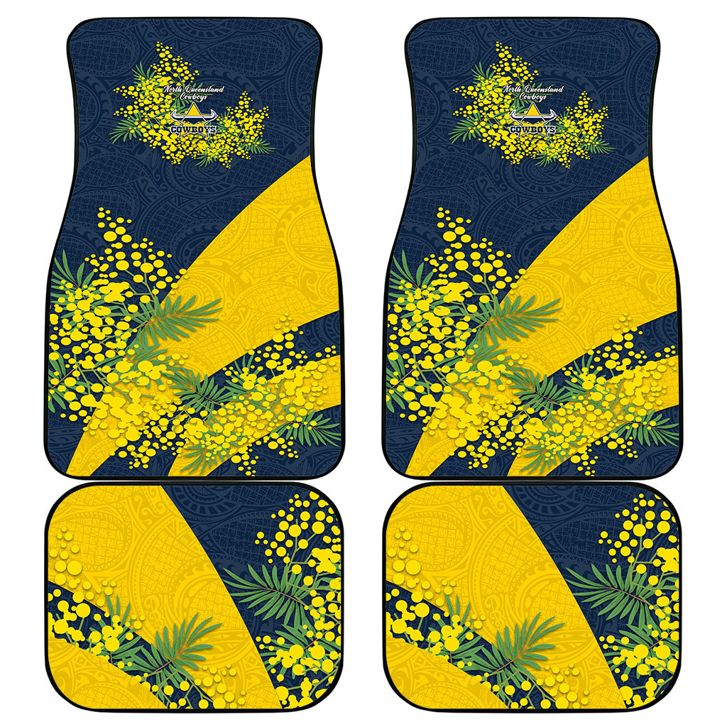 North Queensland Cowboys Car Mats Golden Wattle Floral Polynesian - Australian Flower - Rugby Mascot