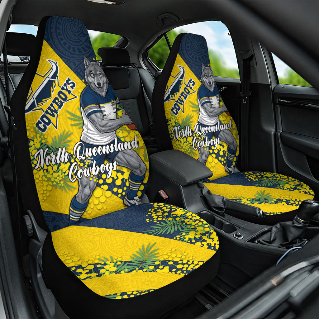 North Queensland Cowboys Car Seat Cover Golden Wattle Floral Polynesian - Australian Flower - Rugby Mascot