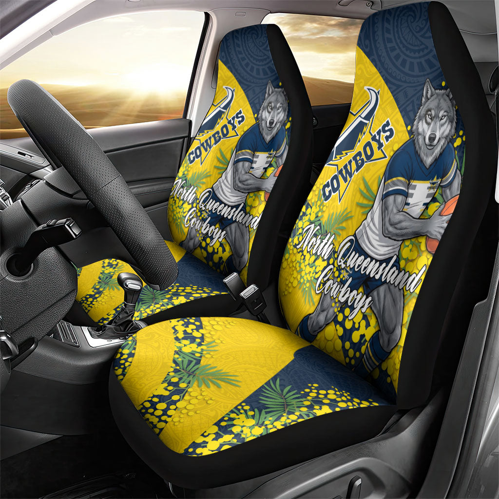 North Queensland Cowboys Car Seat Cover Golden Wattle Floral Polynesian - Australian Flower - Rugby Mascot