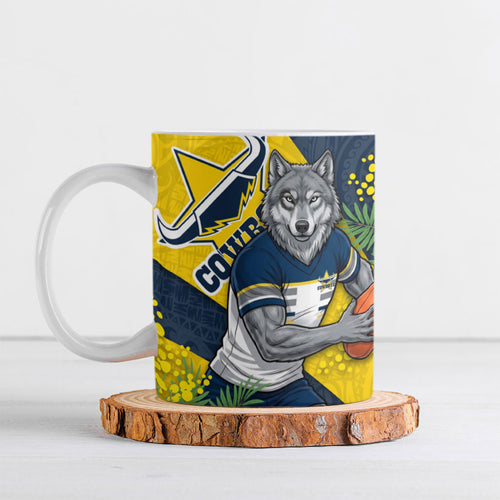 North Queensland Cowboys Ceramic Mug Golden Wattle Floral Polynesian - Australian Flower - Rugby Mascot