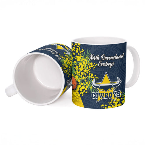 North Queensland Cowboys Ceramic Mug Golden Wattle Floral Polynesian - Australian Flower - Rugby Mascot