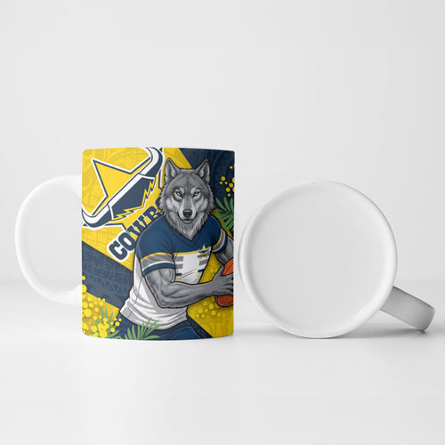 North Queensland Cowboys Ceramic Mug Golden Wattle Floral Polynesian - Australian Flower - Rugby Mascot