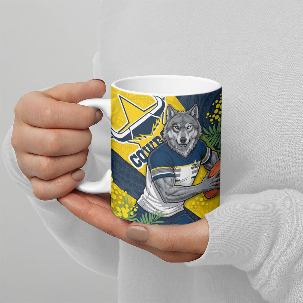 North Queensland Cowboys Ceramic Mug Golden Wattle Floral Polynesian - Australian Flower - Rugby Mascot