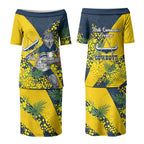 North Queensland Cowboys Couples Matching Puletasi and Hawaiian Shirt Golden Wattle Floral Polynesian - Australian Flower - Rugby Mascot