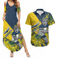 North Queensland Cowboys Couples Matching Summer Maxi Dress and Hawaiian Shirt Golden Wattle Floral Polynesian - Australian Flower - Rugby Mascot