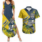 North Queensland Cowboys Couples Matching Summer Maxi Dress and Hawaiian Shirt Golden Wattle Floral Polynesian - Australian Flower - Rugby Mascot