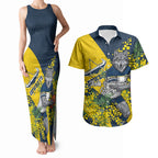 North Queensland Cowboys Couples Matching Tank Maxi Dress and Hawaiian Shirt Golden Wattle Floral Polynesian - Australian Flower - Rugby Mascot