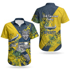 North Queensland Cowboys Couples Matching Tank Maxi Dress and Hawaiian Shirt Golden Wattle Floral Polynesian - Australian Flower - Rugby Mascot