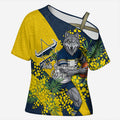North Queensland Cowboys Cross Shoulder Shirt Golden Wattle Floral Polynesian - Australian Flower - Rugby Mascot