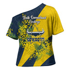 North Queensland Cowboys Cross Shoulder Shirt Golden Wattle Floral Polynesian - Australian Flower - Rugby Mascot
