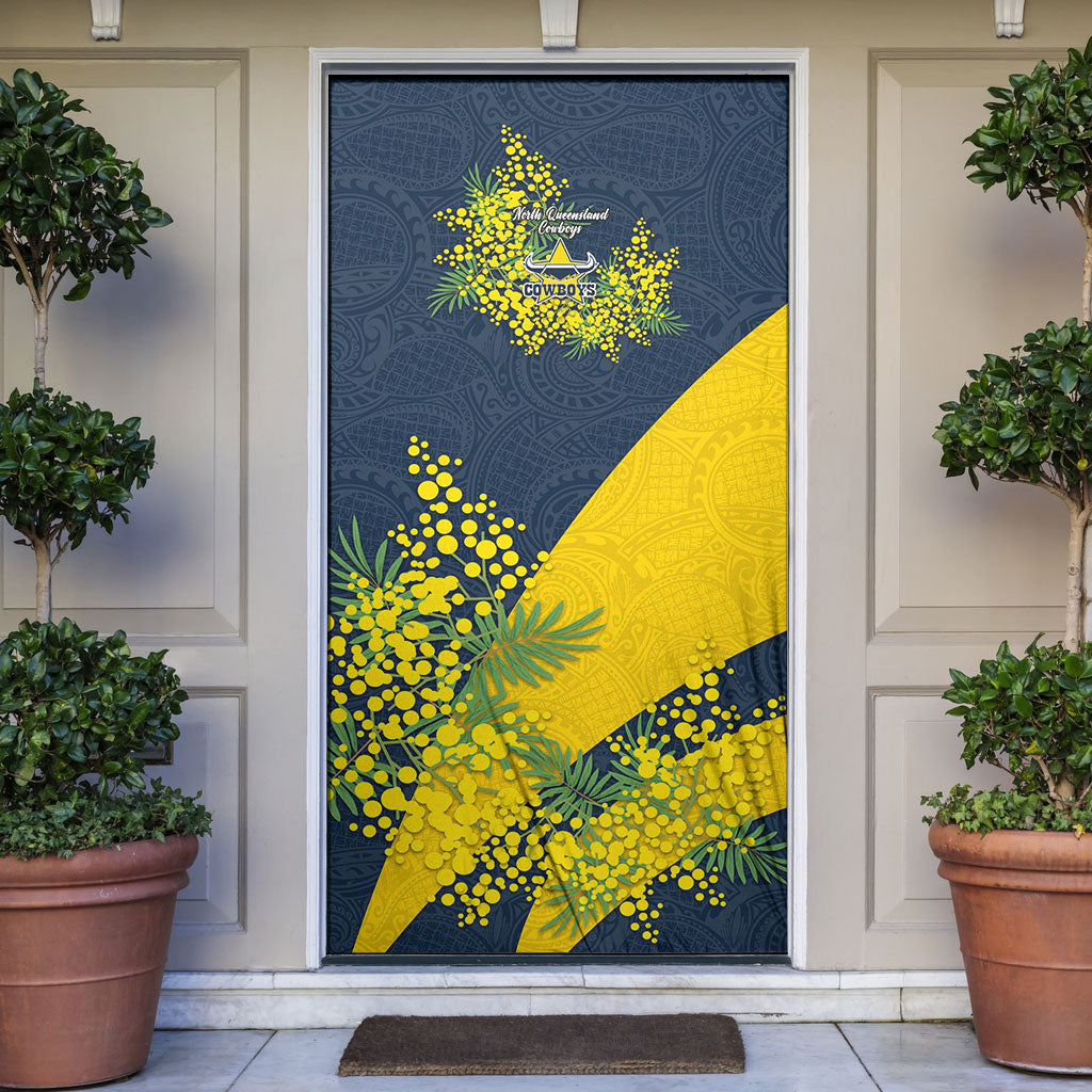 North Queensland Cowboys Door Cover Golden Wattle Floral Polynesian - Australian Flower - Rugby Mascot