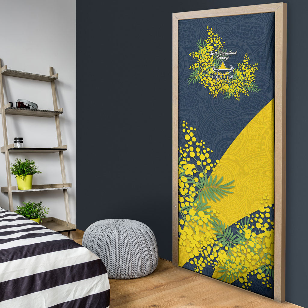 North Queensland Cowboys Door Cover Golden Wattle Floral Polynesian - Australian Flower - Rugby Mascot