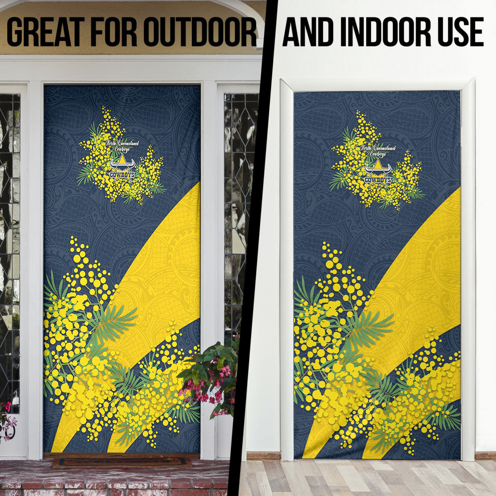 North Queensland Cowboys Door Cover Golden Wattle Floral Polynesian - Australian Flower - Rugby Mascot