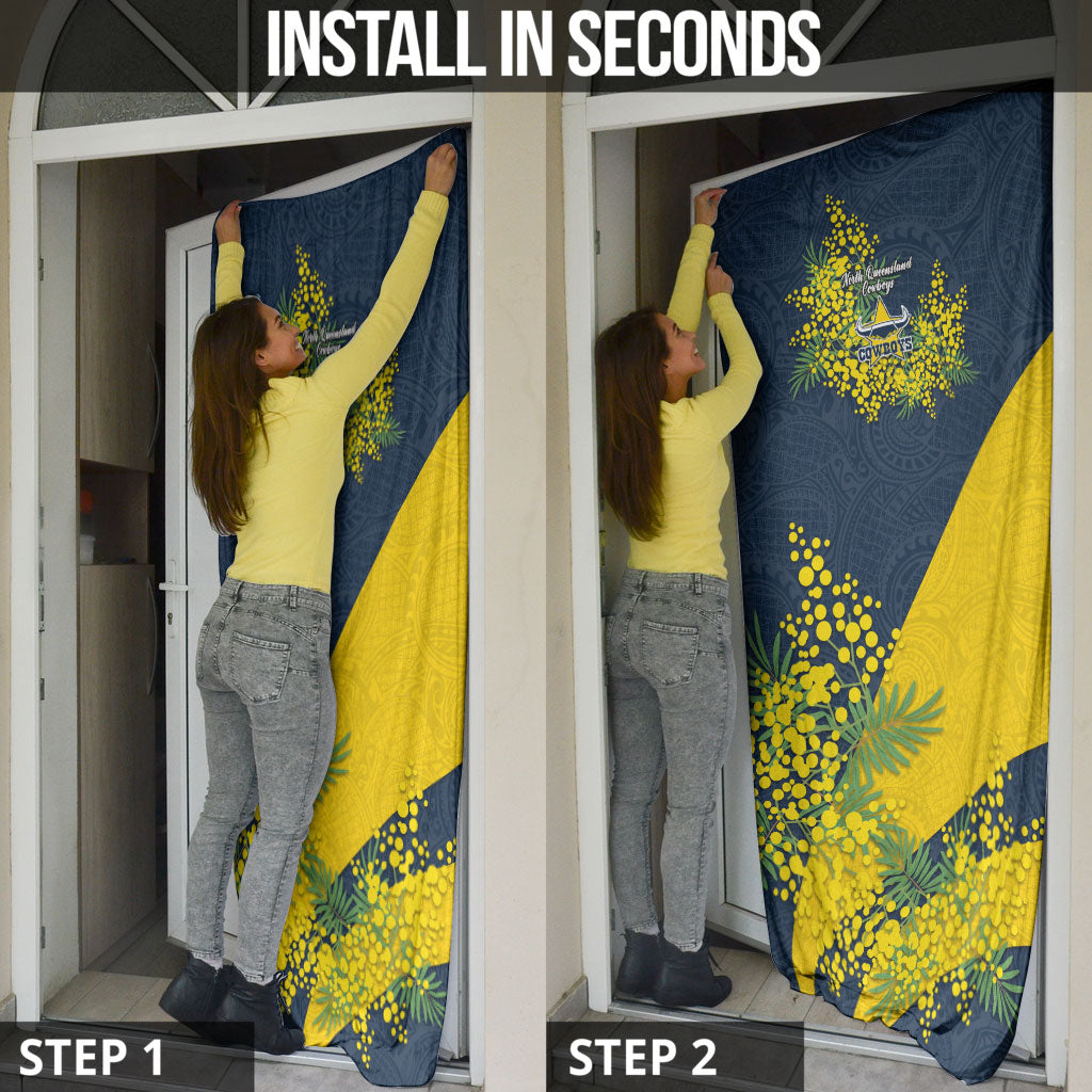 North Queensland Cowboys Door Cover Golden Wattle Floral Polynesian - Australian Flower - Rugby Mascot