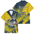 North Queensland Cowboys Family Matching Off The Shoulder Long Sleeve Dress and Hawaiian Shirt Golden Wattle Floral Polynesian - Australian Flower - Rugby Mascot