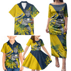 North Queensland Cowboys Family Matching Puletasi and Hawaiian Shirt Golden Wattle Floral Polynesian - Australian Flower - Rugby Mascot