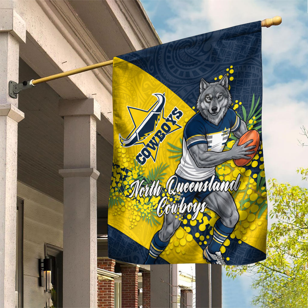 North Queensland Cowboys Garden Flag Golden Wattle Floral Polynesian - Australian Flower - Rugby Mascot