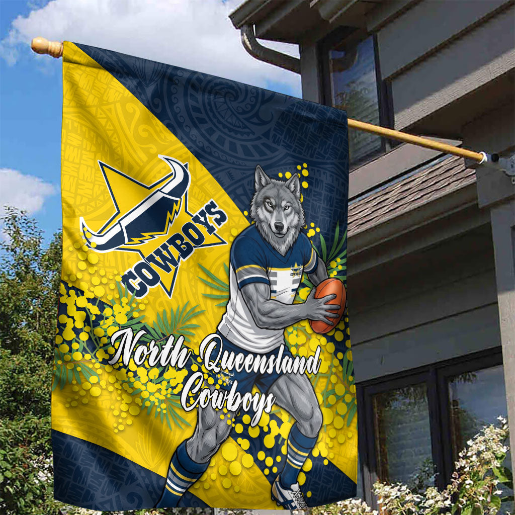 North Queensland Cowboys Garden Flag Golden Wattle Floral Polynesian - Australian Flower - Rugby Mascot