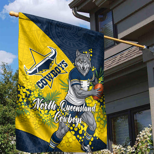 North Queensland Cowboys Garden Flag Golden Wattle Floral Polynesian - Australian Flower - Rugby Mascot