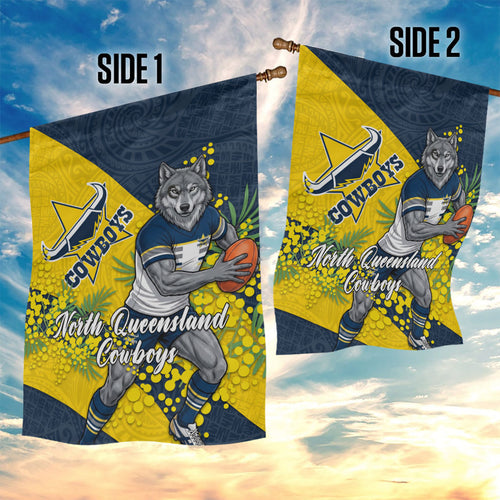 North Queensland Cowboys Garden Flag Golden Wattle Floral Polynesian - Australian Flower - Rugby Mascot