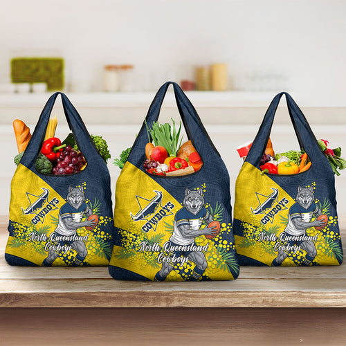 North Queensland Cowboys Grocery Bag Golden Wattle Floral Polynesian - Australian Flower - Rugby Mascot