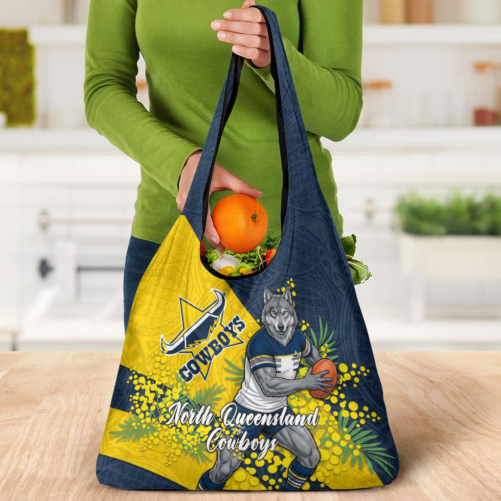 North Queensland Cowboys Grocery Bag Golden Wattle Floral Polynesian - Australian Flower - Rugby Mascot