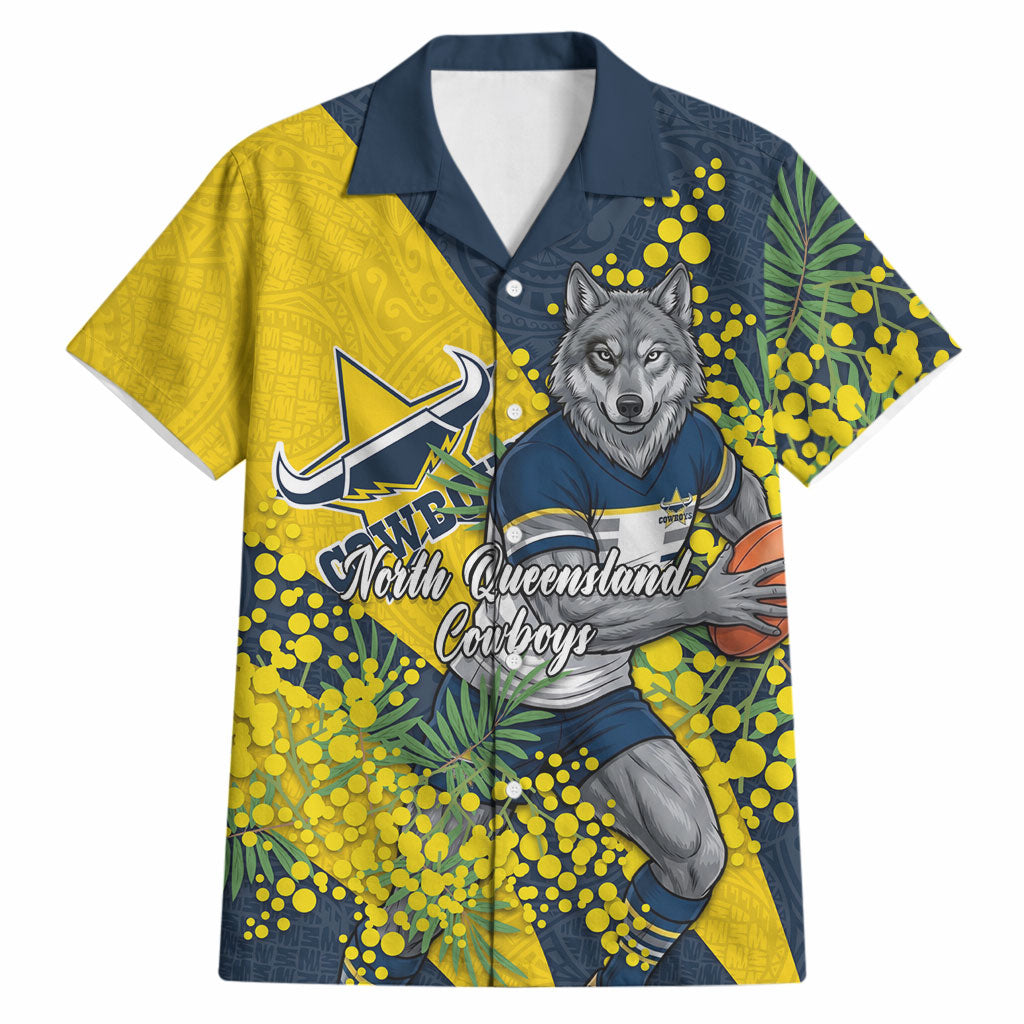 North Queensland Cowboys Hawaiian Shirt Golden Wattle Floral Polynesian - Australian Flower - Rugby Mascot