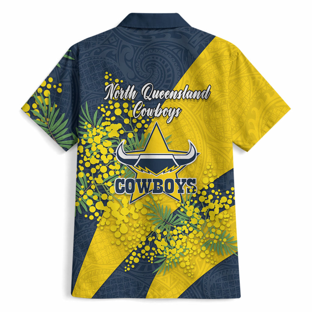 North Queensland Cowboys Hawaiian Shirt Golden Wattle Floral Polynesian - Australian Flower - Rugby Mascot