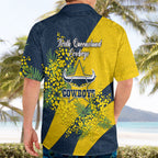 North Queensland Cowboys Hawaiian Shirt Golden Wattle Floral Polynesian - Australian Flower - Rugby Mascot