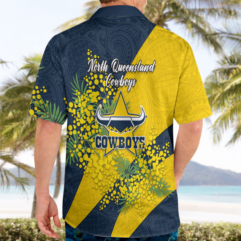 North Queensland Cowboys Hawaiian Shirt Golden Wattle Floral Polynesian - Australian Flower - Rugby Mascot