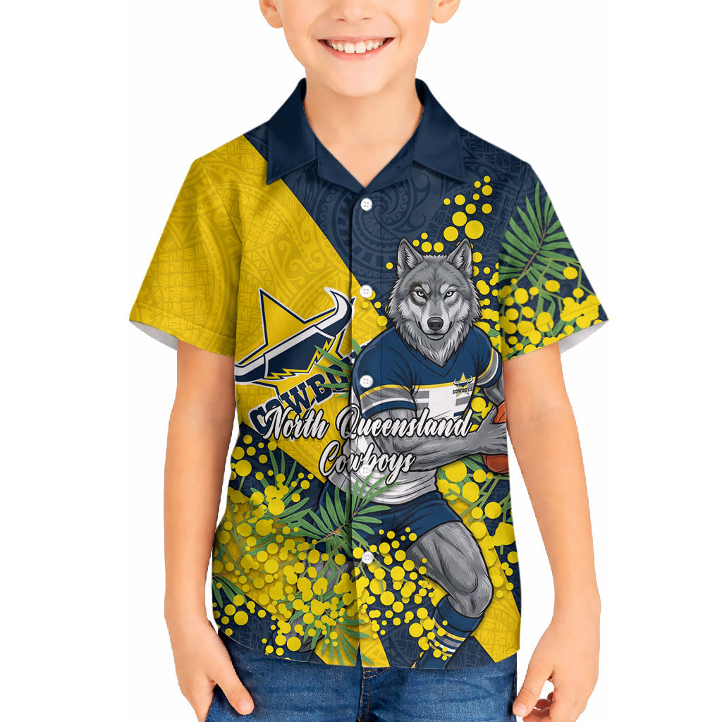 North Queensland Cowboys Hawaiian Shirt Golden Wattle Floral Polynesian - Australian Flower - Rugby Mascot