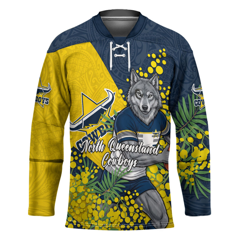 North Queensland Cowboys Hockey Jersey Golden Wattle Floral Polynesian - Australian Flower - Rugby Mascot