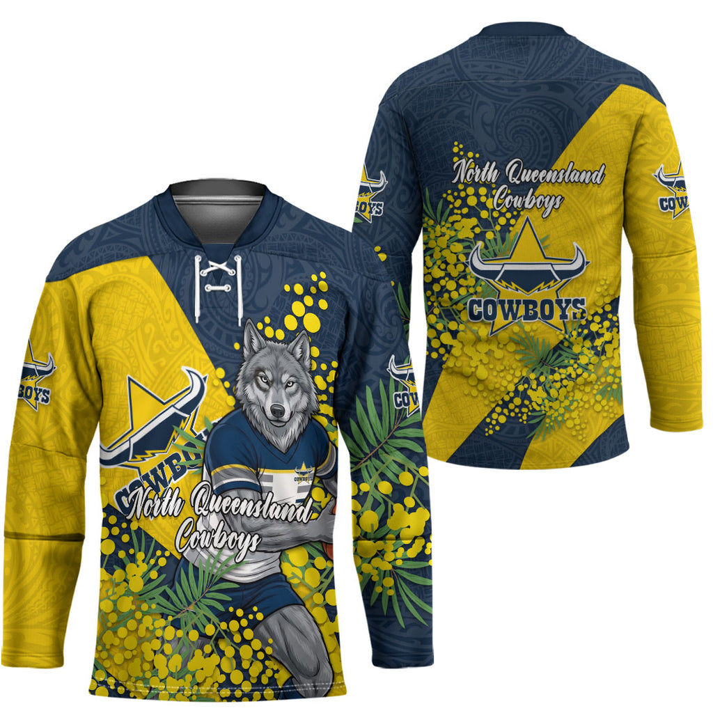 North Queensland Cowboys Hockey Jersey Golden Wattle Floral Polynesian - Australian Flower - Rugby Mascot