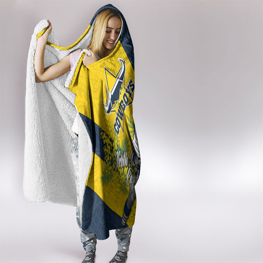 North Queensland Cowboys Hooded Blanket Golden Wattle Floral Polynesian - Australian Flower - Rugby Mascot