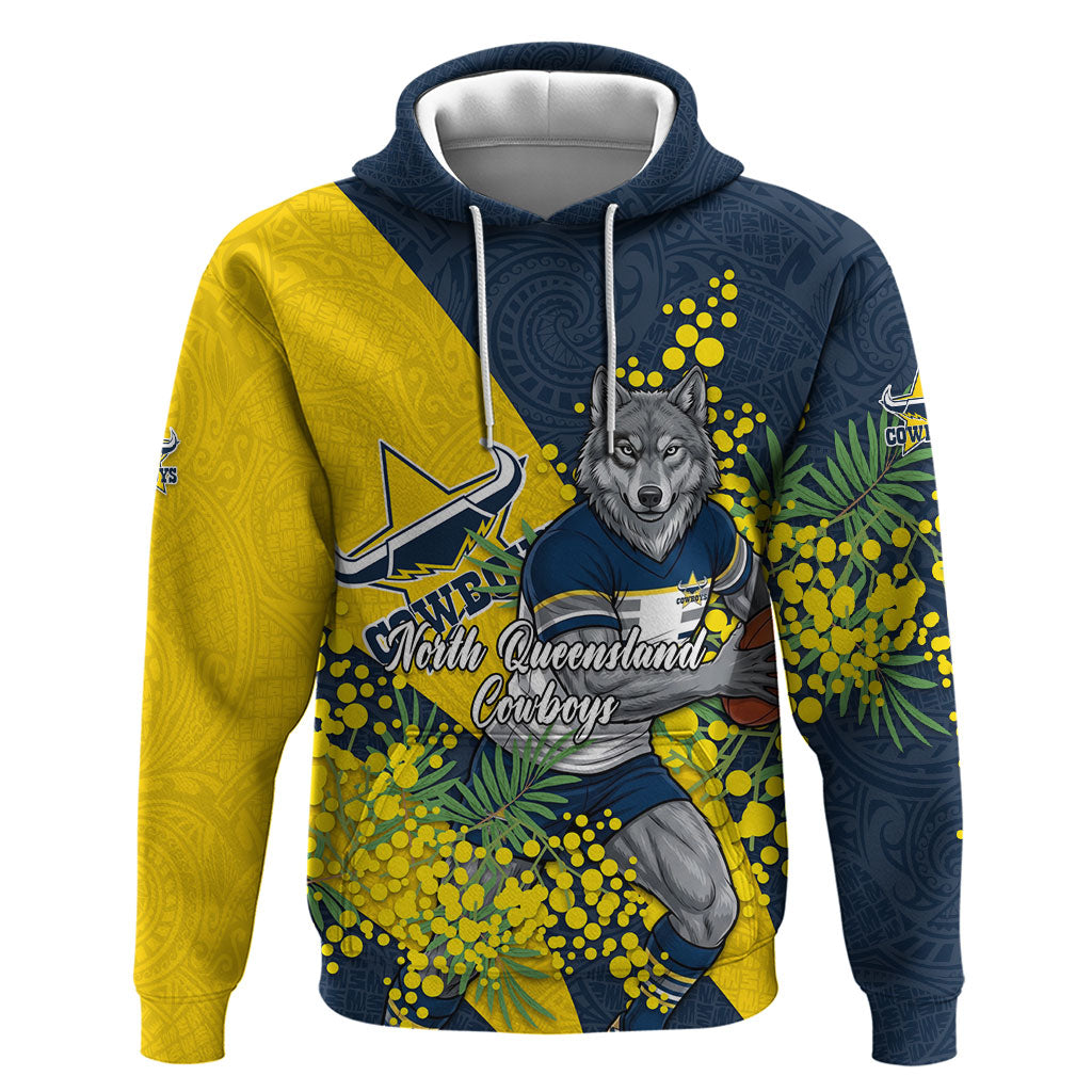 North Queensland Cowboys Hoodie Golden Wattle Floral Polynesian - Australian Flower - Rugby Mascot